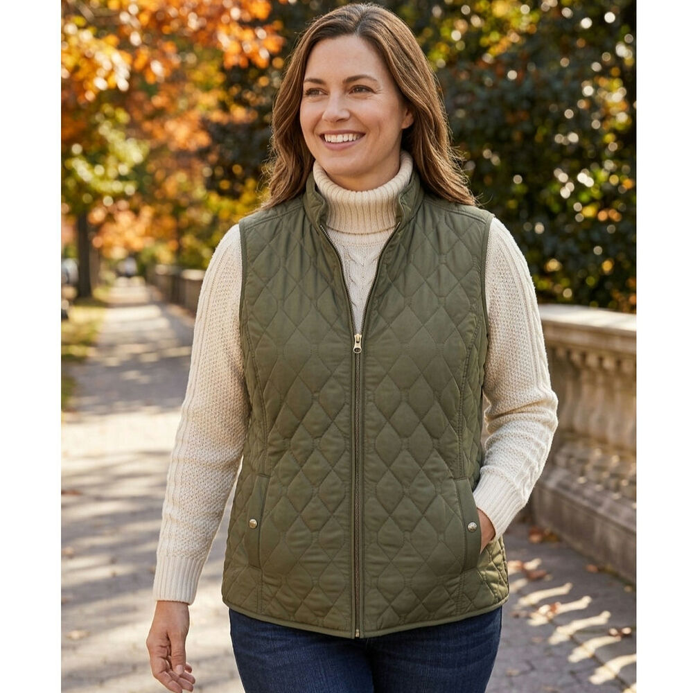 Croft & Barrow Women's Diamond Quilted Vest Olive Green NWT Cabincore Layering